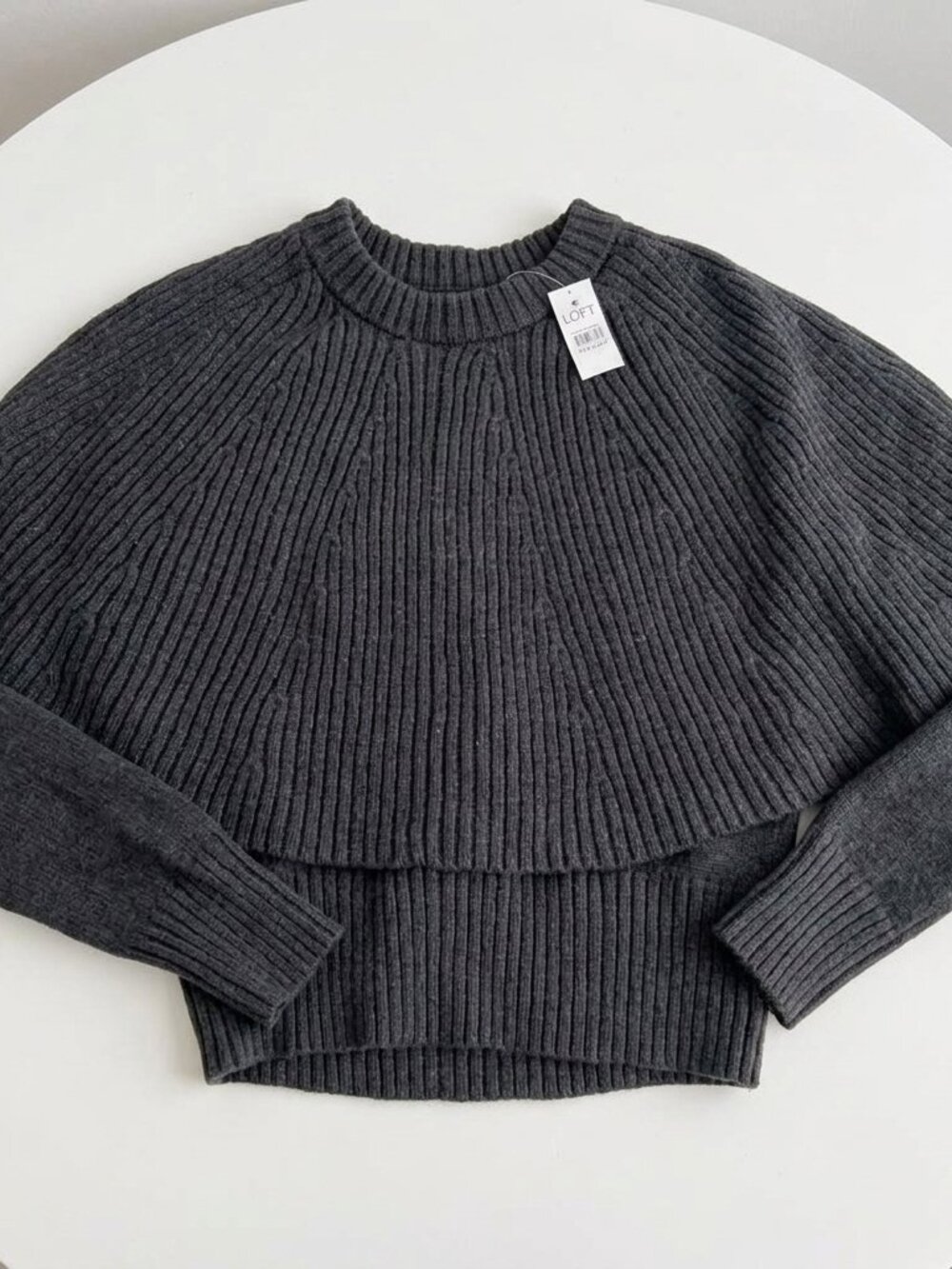 NWT Loft Gray Ribbed Cape Overlay Sweater Size Small